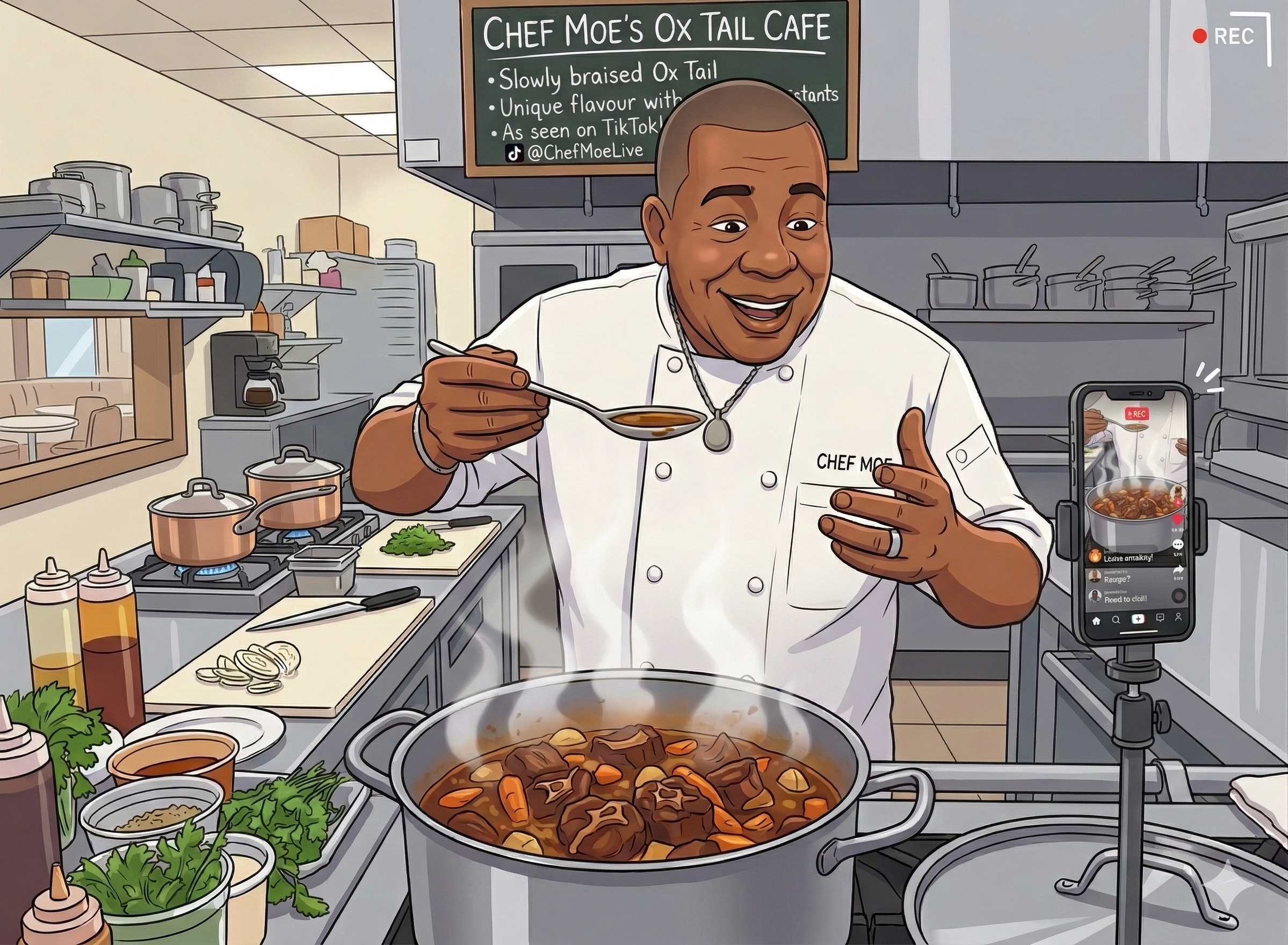 Chef Moe illustration in the kitchen
